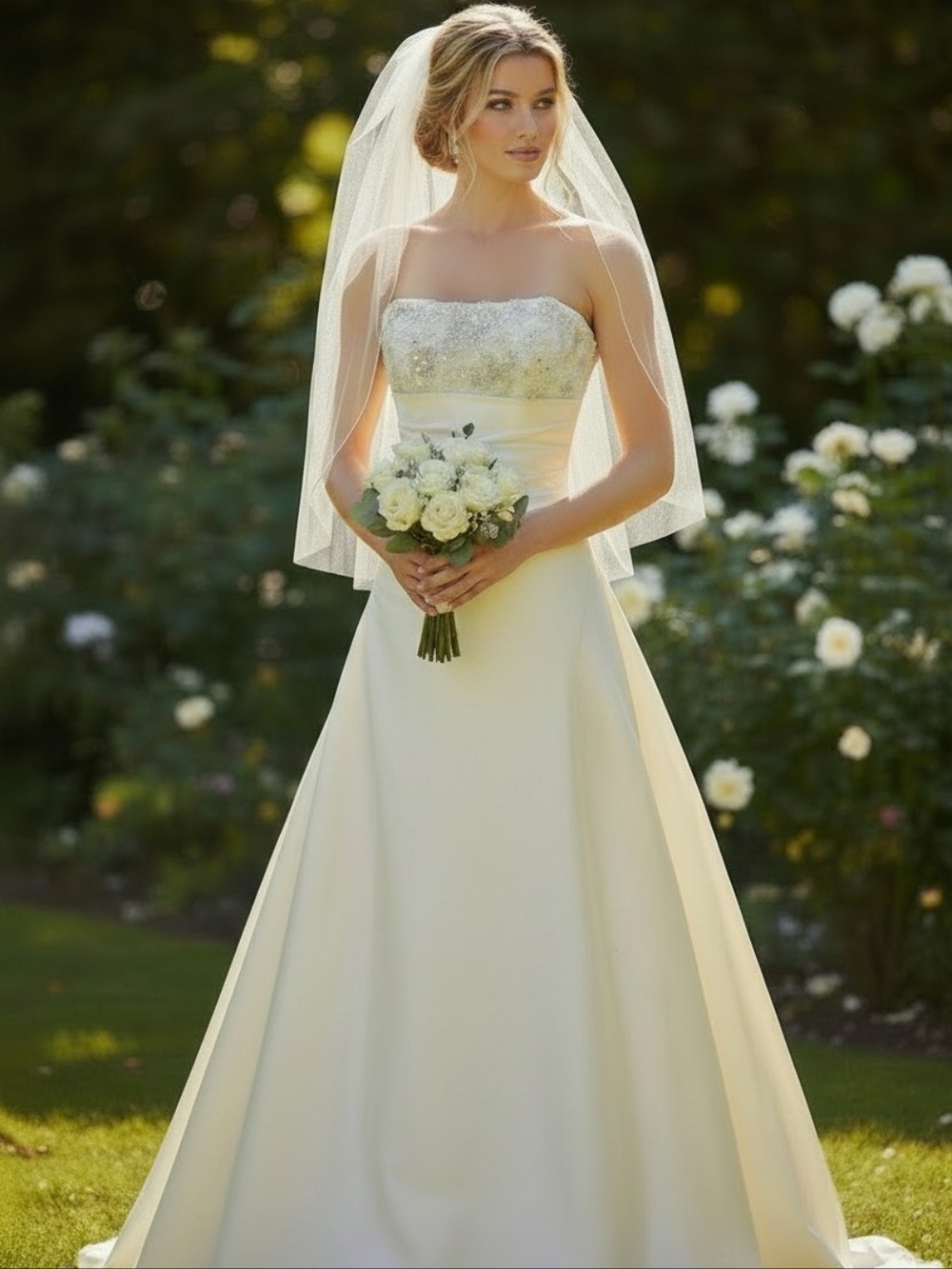 Maggie Sottero Strapless Ivory A-Line Wedding Dress with Beaded Bodice